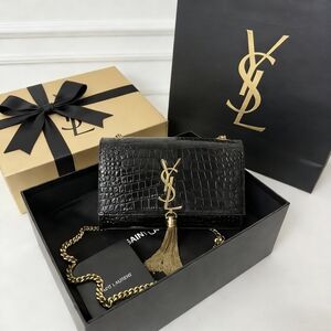 <AUTHENTIC>Saint Laurent Black Croc Crossbody with Tassel